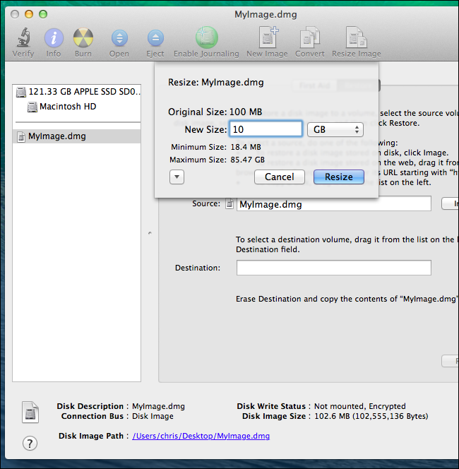 create a .dmg of a mac drive and store it on an external drive